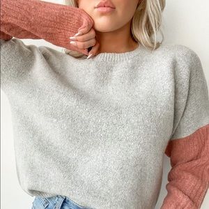 Lulus Nancie Rusty Rose & Grey Colorblock Sweater